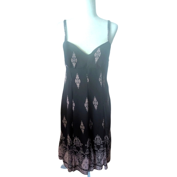 Dressbarn Black/ Blush Pink Print Flowy Chiffon Babydoll Fairy Slip Dress Sz 8 - Picture 7 of 12
